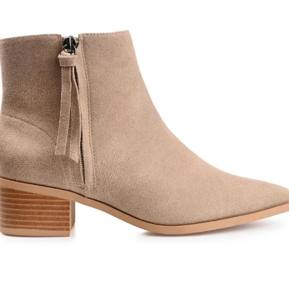Journee Collection Tan Faux Suede Ankle Booties with Western Flair